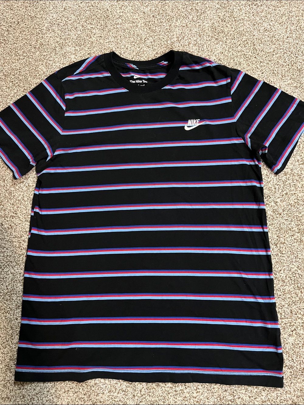 Nike Black Tee with Red and Blue stripes